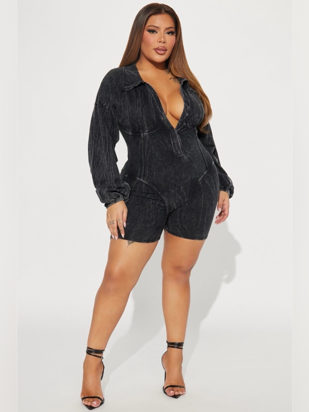 Fashion Nova SOLD OUT Black Corset Romper NWT Size Large Ribbed Bodycon